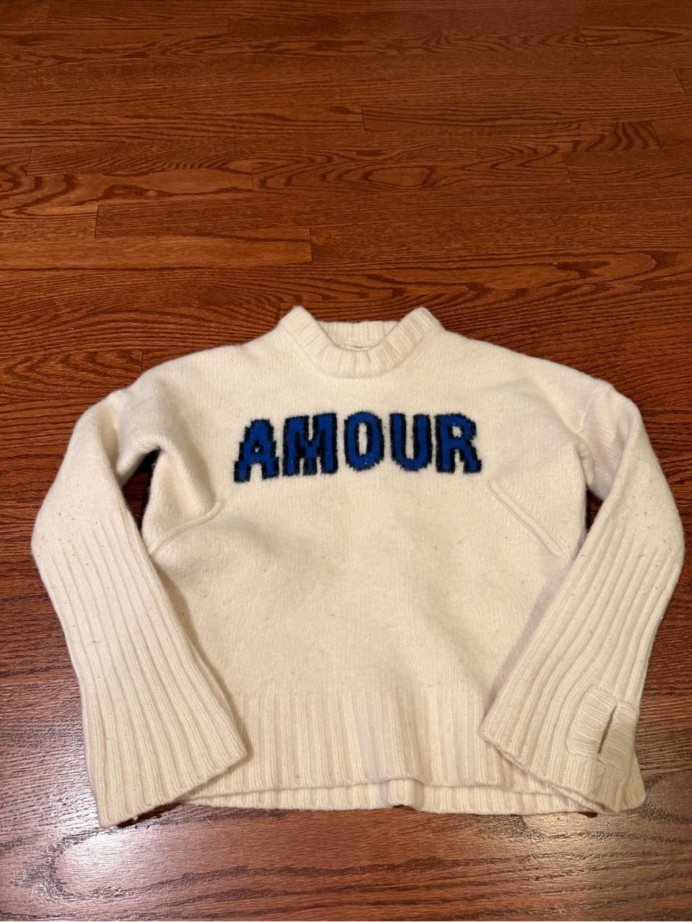 Zadig & Voltaire Malta Merino Wool Cream Sweater With Navy Letters Size XS